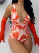 Raya-Striped Plunge Suit